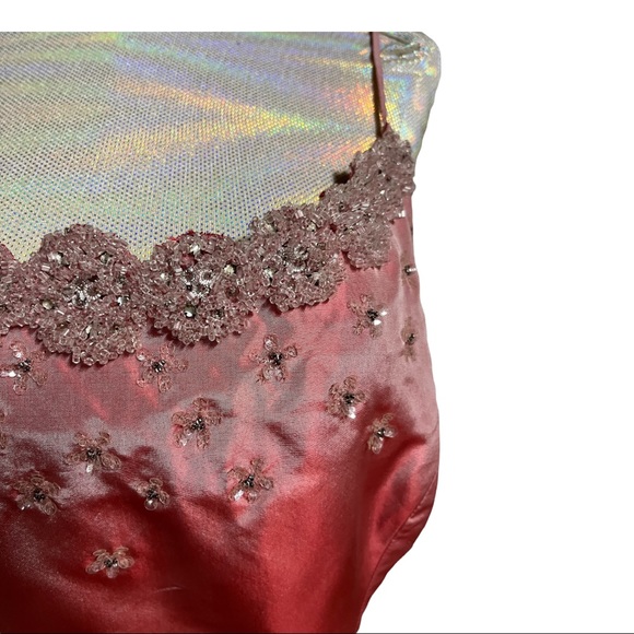 Badgley Mischka Y2K vintage 100% silk gown size 8 coral embellished floor length - Picture 3 of 16